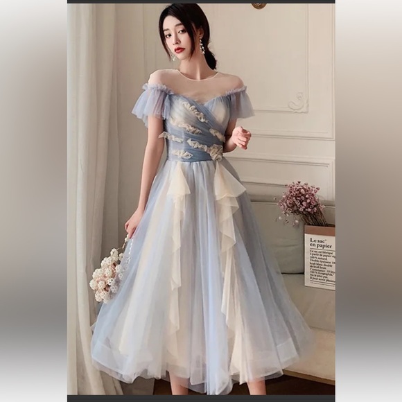 Dreamdressy Dresses & Skirts - NWT Elegant Tea Length Tulle Bridesmaid Princess Tulle Glam Corset Dress. Sz 10